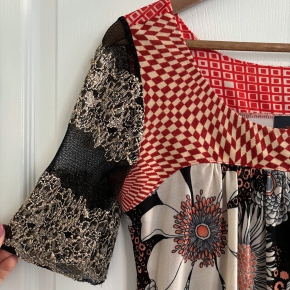 Anac by Kimi Mesh Floral Geometric Print Blouse Large - Picture 3 of 8